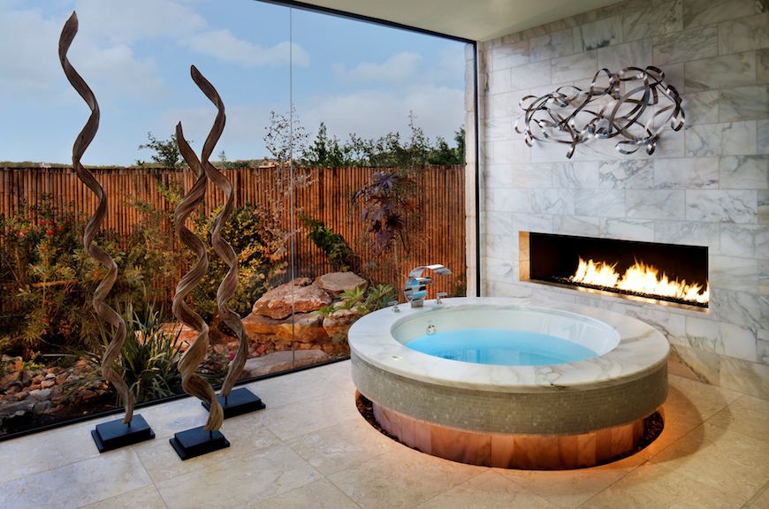 bathtub-and-fireplace  3 Reasons to include a Fireplace in your Bathroom project 10 Mesmerizing Luxury Bathrooms with Fireplaces That You Will 1
